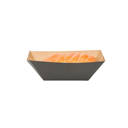 Restaurantware Disposable Paper Food Tray, Black with Kraft Brown Interior, 2"