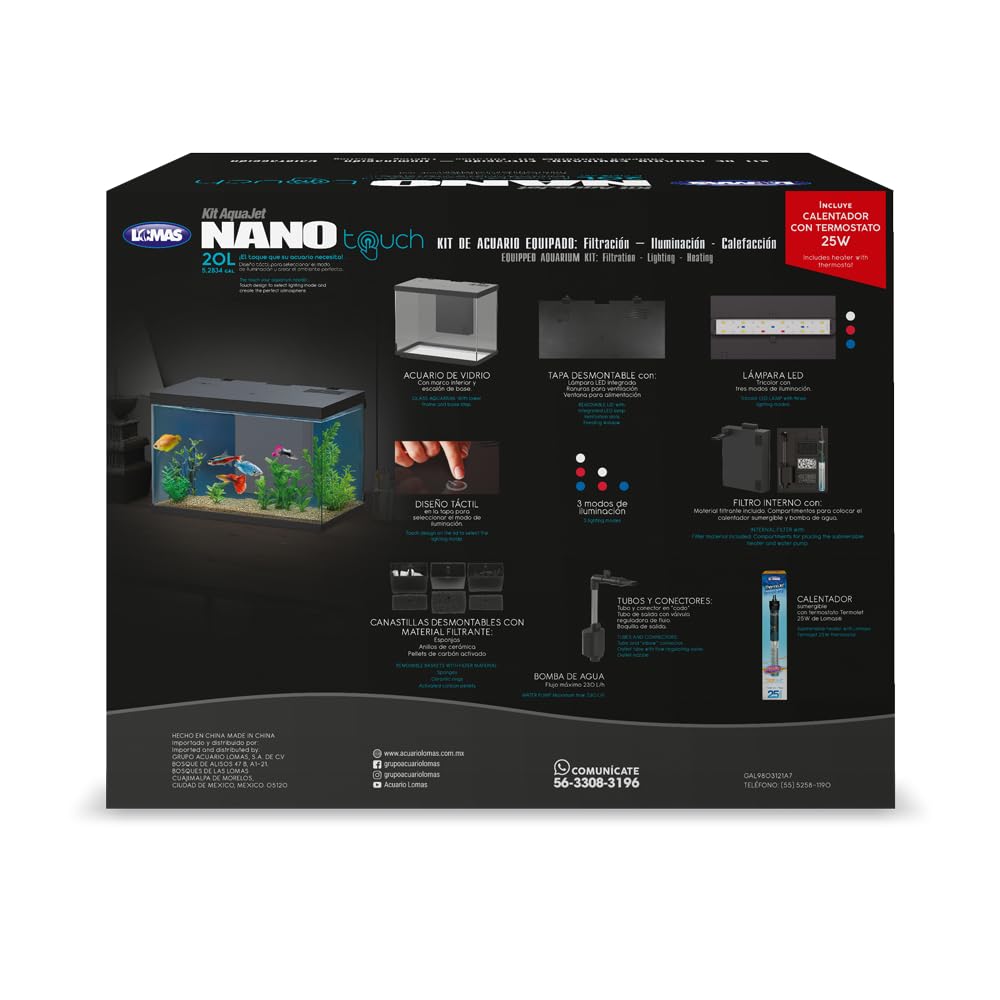 Lomas Kit de Acuario Nano Touch con Filtro, Calentador y Luz LED, 20 L
