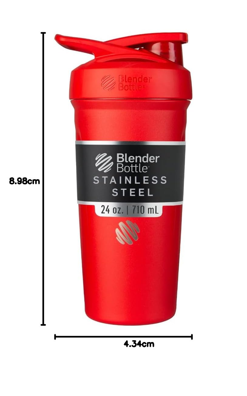 BlenderBottle Strada Shaker Cup Botella de agua aislada de acero inoxidable con batidor de alambre, 24 onzas, rojo