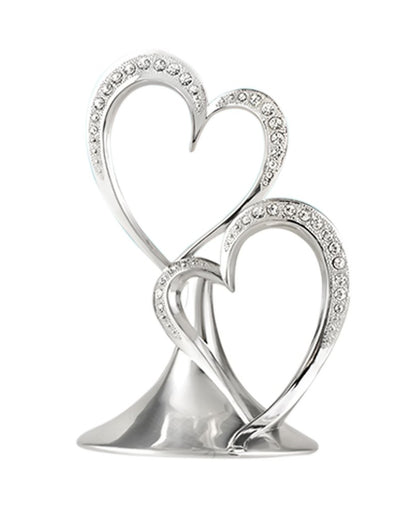 Hortense B. Hewitt Sparkling Love - Decoración de doble corazón para aniversario, compromiso, boda, 5.5 pulgadas, metal con diamantes de imitación, plata