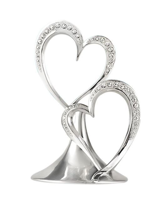 Hortense B. Hewitt Sparkling Love - Decoración de doble corazón para aniversario, compromiso, boda, 5.5 pulgadas, metal con diamantes de imitación, plata