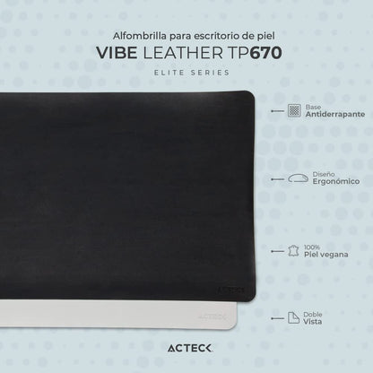 Acteck Tapete para Escritorio Vibe Leather TP670 / Doble Cara Acabado de Piel Sintetica 100% Vegana + 90x40cm Grafito + Gris Claro Elite Series