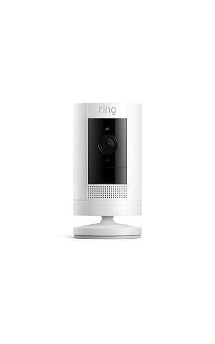 Cámara para exteriores Ring - Cámara para exteriores resistente a la intemperie, video vivo, visión nocturna a color, comunicación bidireccional, alertas de movimiento, compatible con Alexa (blanco)