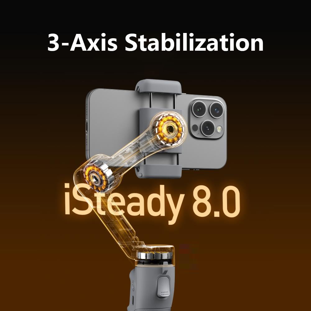 Hohem iSteady X3 Gimbal Stabilizer for Smartphone,3 Axis Phone Gimbal with Magnetic Fill Light, Desmontable Remote Control, Incorporado Extensible Rod&Tripod for Travel/Vlog/TikTok-Grey