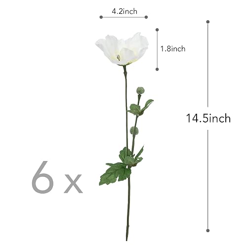 Softflame Flores Artificiales, Falsas, de imitación, Color Blanco, 6 Unidades, para Bodas, hogar, Fiestas, restaurantes y día de los Veteranos