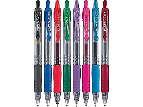 Pilot G2 Bolígrafos retráctiles de tinta de gel de alta calidad, Colores variados, Colores Variados, 8-Pack Pouch