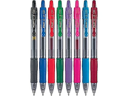 Pilot G2 Bolígrafos retráctiles de tinta de gel de alta calidad, Colores variados, Colores Variados, 8-Pack Pouch