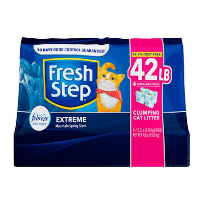 Fresh Step Extreme Scented Litter con el Poder de Febreze. Arena aglutinante para Gatos, Aroma Mountain Spring, 42 Libras (19 kg)