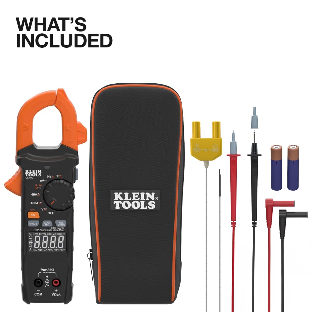 KLEIN TOOLS CL490 | Multímetro Digital | TRMS | Pantalla Dual | Multimetro digital TRMS con pantalla dual, ideal para medir corriente, voltaje y temperatura de forma fácil y clara.