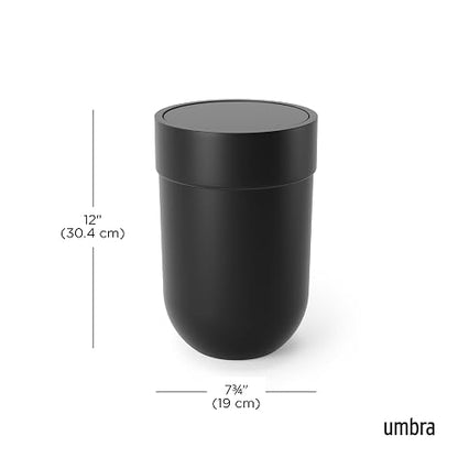 Umbra Touch Bote de Basura Pequeño con Tapa para Baño u Oficina, 6L, Negro