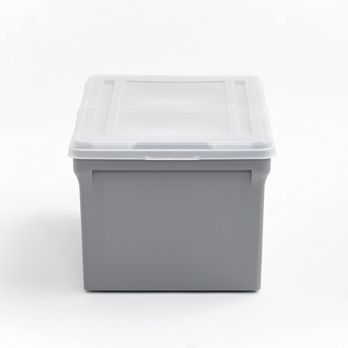IRIS USA 42 L Caja de Archivos Plástica con Tapa de Bisagra para Archivos Carta/Legal, 4 Paquete, Bin Organizador Libre de BPA, Apilable y Anidable, Gris/Translúcido