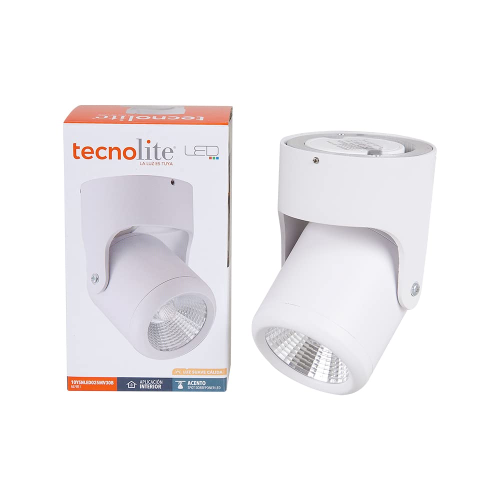 Tecnolite Lámpara Spot LED de Sobreponer Dirigible 10 W, Luz Suave Cálida, IRC 90, LED integrado