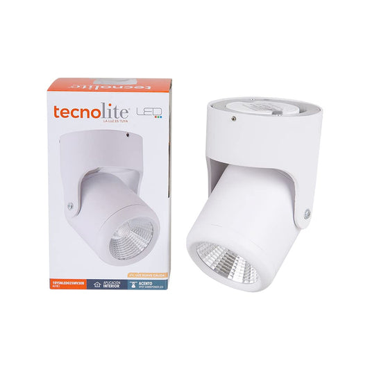 Tecnolite Lámpara Spot LED de Sobreponer Dirigible 10 W, Luz Suave Cálida, IRC 90, LED integrado