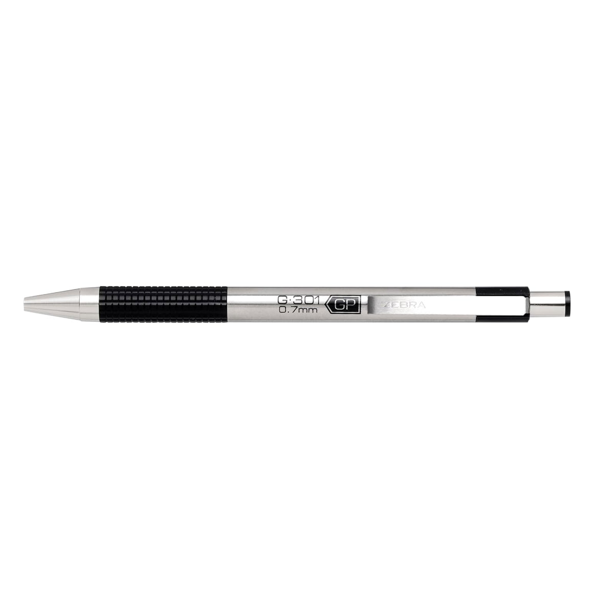 Zebra Pen F-301 - Bolígrafo retráctil, barril de acero inoxidable, punta fina, 0,7 mm, 4 negros, 2 azules y 3 recambios adicionales, 6 unidades