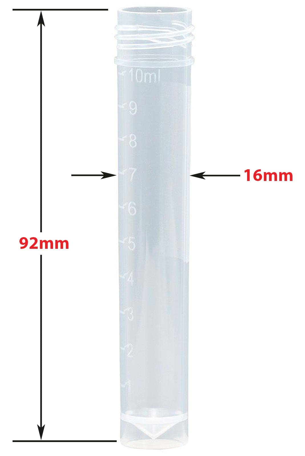 Globe Scientific 6102S - Tubos de transporte con parte inferior cónica de polipropileno moldeado con tapa de rosca de polietileno blanco, estéril, capacidad de 10 ml (caja de 500)
