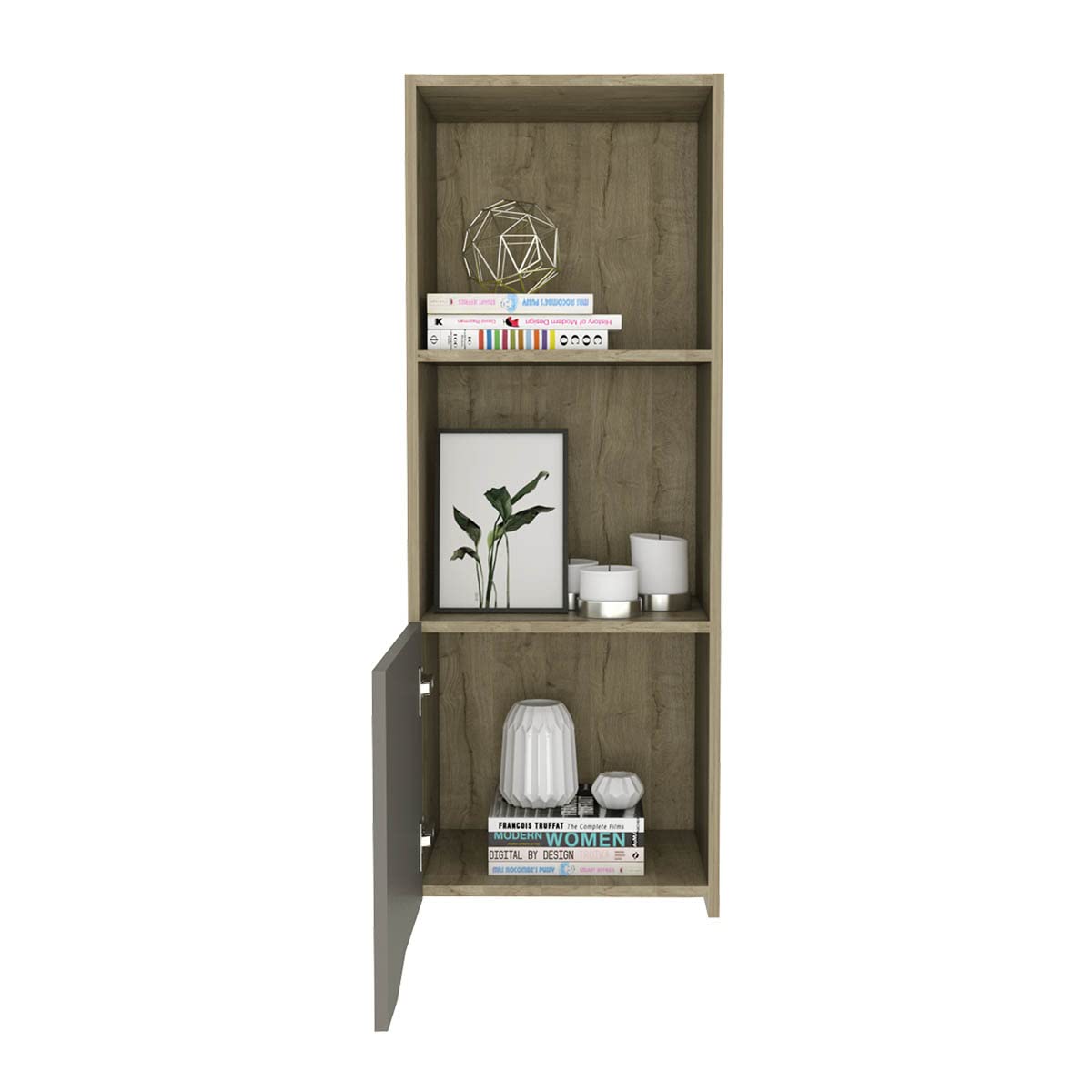 Espacio Excelsior - Espacio Klik KLIK Librero Auxiliar obregon armable, Color Duna con Taupe, Dimensiones 41 Largo X 34 Ancho X 110 Alto cm, Estilo contemporáneo, con Dos entrepaños y una Puerta abatible