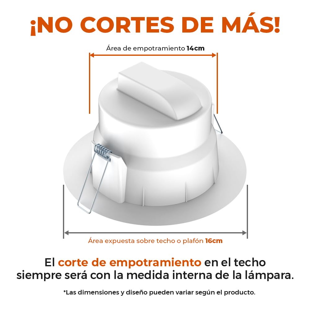 Tecnolite - Lámpara Empotrable de Techo Downlight LED 10 W, Luz Cálida Brillante, No atenuable, Multivoltaje