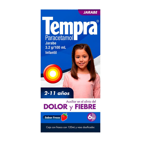 Tempra Jarabe Infantil Fiebre y Dolor Sabor Fresa Paracetamol frasco de 120 ml