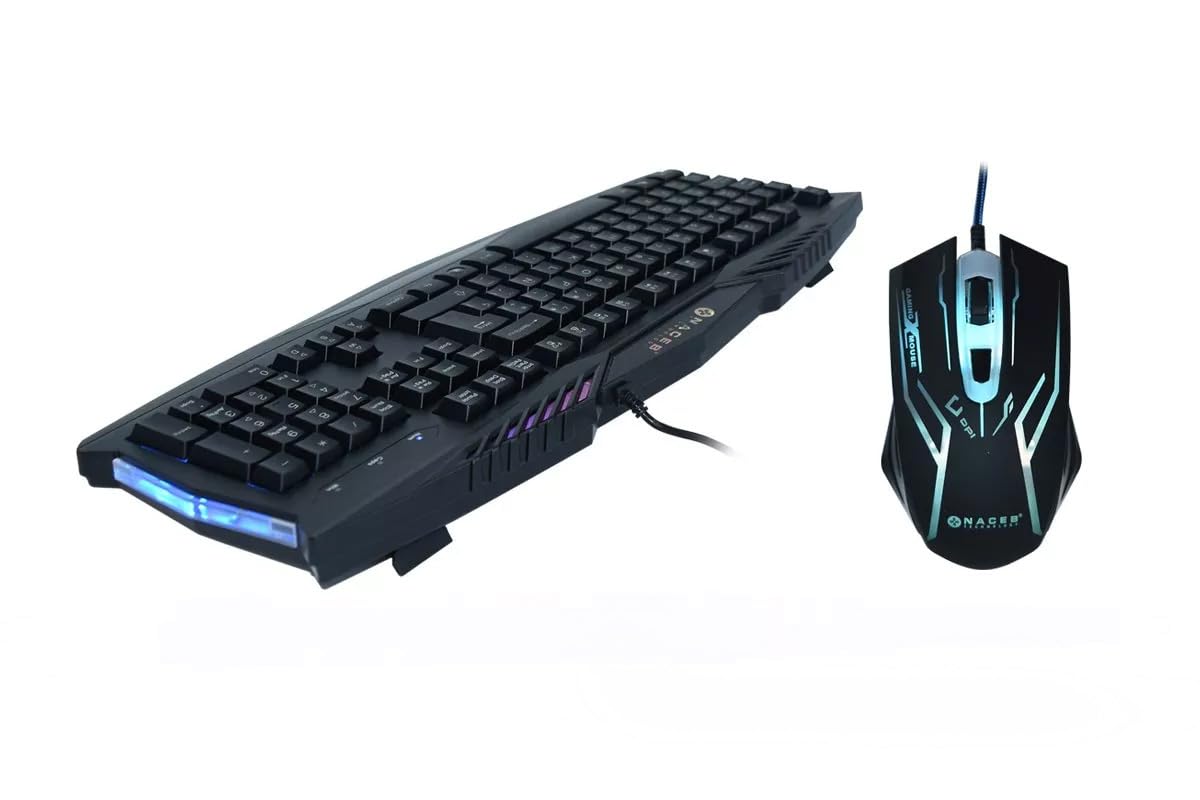 Gaming Naceb Kit Teclado y Mouse Gamer NA-617 RGB con Cable USB, Teclado Retroiluminado y Mouse Iluminado para PC Gaming