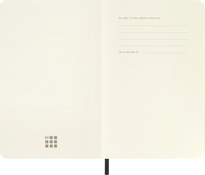 Moleskine Suave tamaño de bolsillo, cuaderno llano: en blanco. Con bolsillo plegable para notas. Cierre de banda elástica