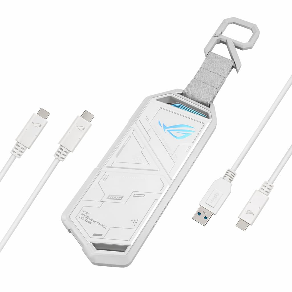 ASUS ROG Strix Arion Case para SSD M.2 NVMe USB-C Aluminio para Respaldo | Case para SSD M.2 NVMe (2230-2280), USB-C 3.2 Gen 2 10Gbps, instalación sin herramientas, cuerpo de aluminio, Aura RGB