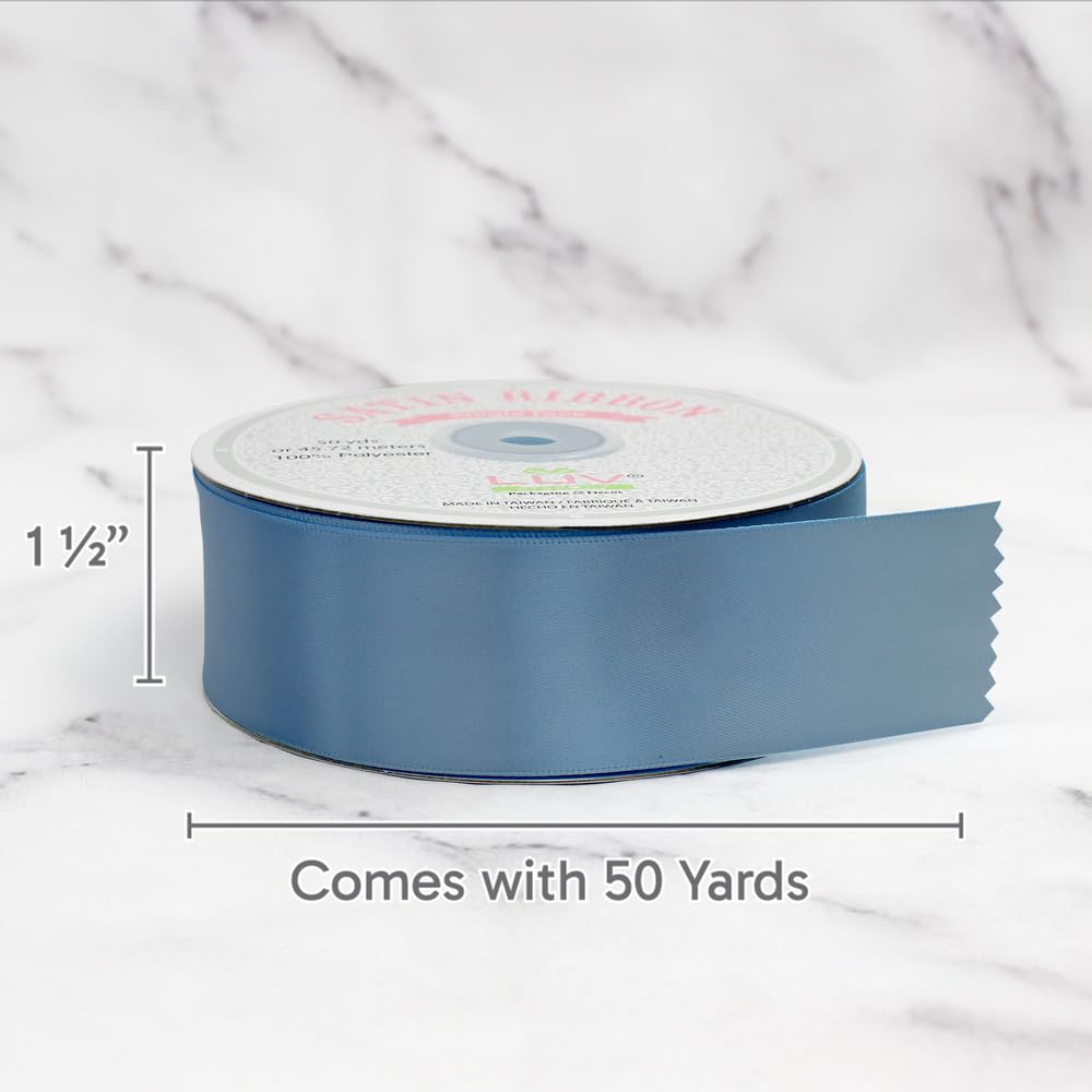 Creative Ideas Solid Satin Ribbon, 1-1/2-Inch by 50 Yard, Antique Blue, Solid