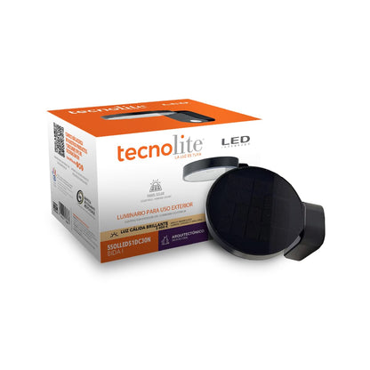 Tecnolite - Lámpara Solar Arbotante LED 5 W, Luz Cálida Brillante, Sensor de Movimiento, IP44, No atenuable