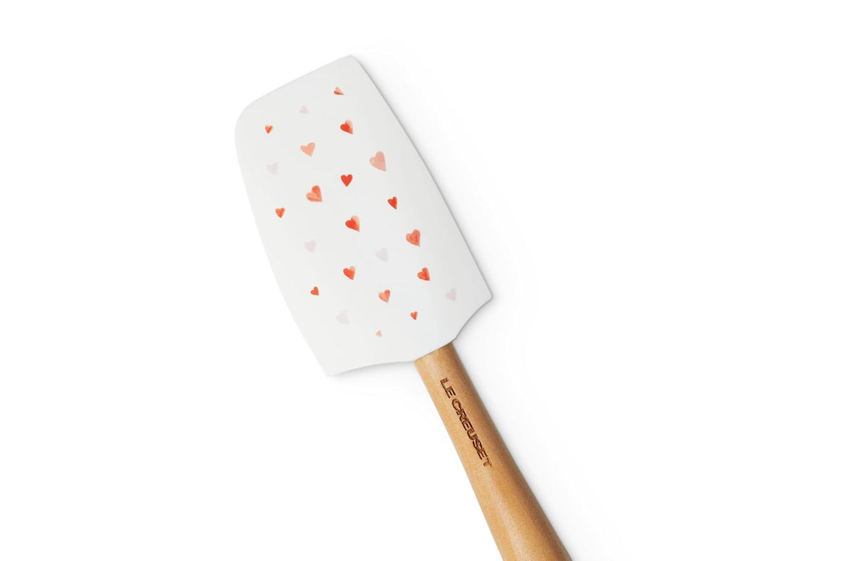 Le Creuset Mon Coeur Collection Espátula de silicona mediana para manualidades, color blanco con corazones