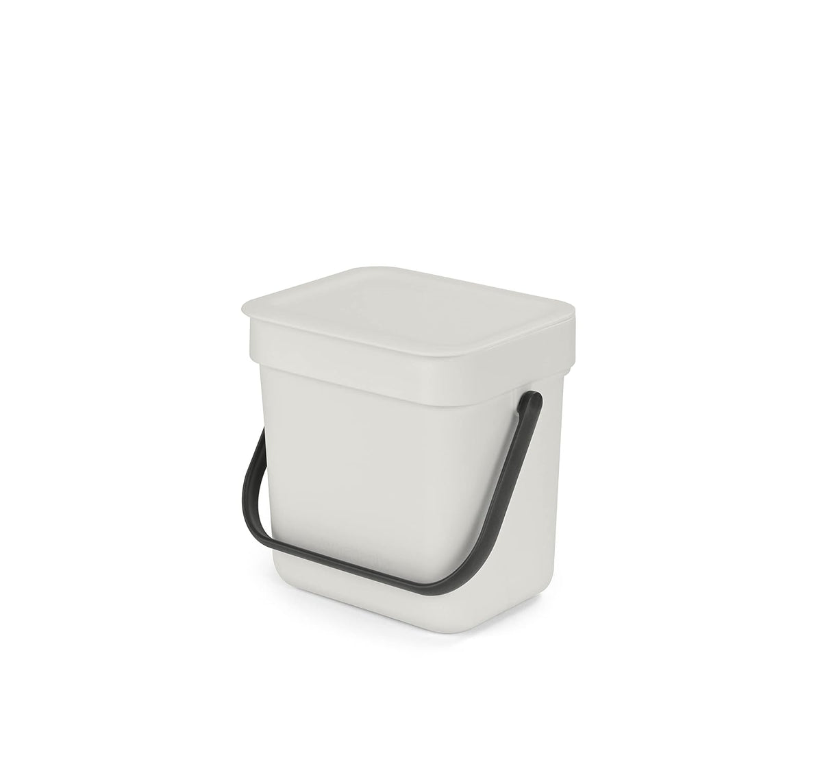 Brabantia Sort & Go - cubeta de basura para alimentos (0.8 gal/gris claro) pequeño para encimera de cocina con mango y tapa extraíble, fácil de limpiar
