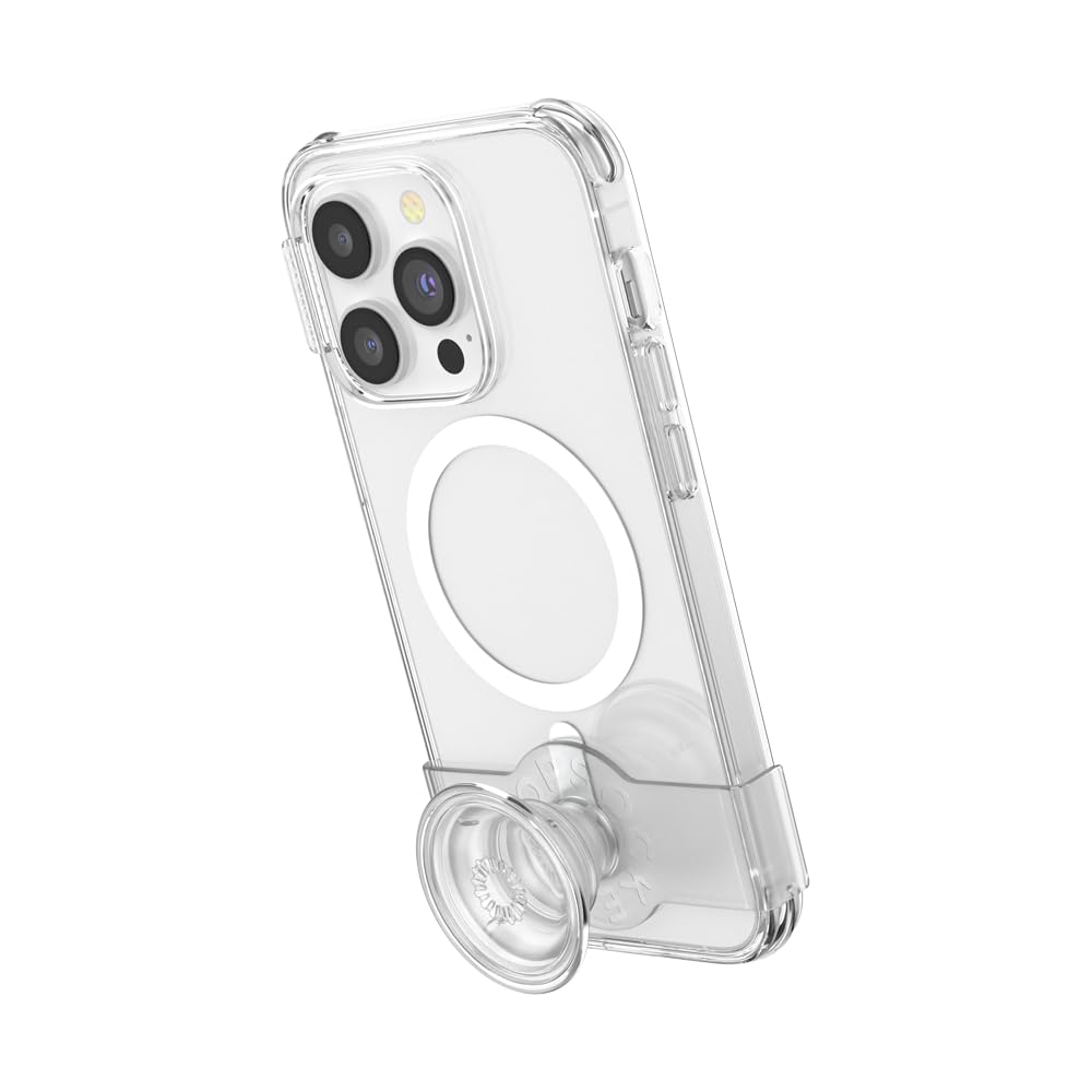PopSockets - Funda Transparente para iPhone 14 Pro, con Agarre y Deslizamiento, Compatible con MagSafe, Carga inalámbrica Compatible