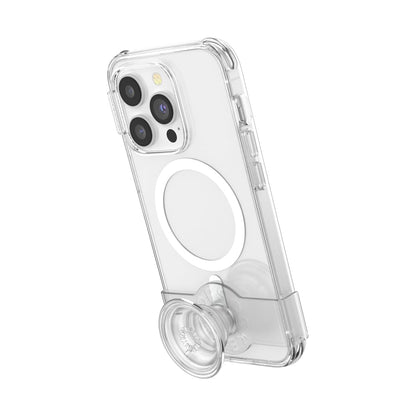 PopSockets - Funda Transparente para iPhone 14 Pro, con Agarre y Deslizamiento, Compatible con MagSafe, Carga inalámbrica Compatible