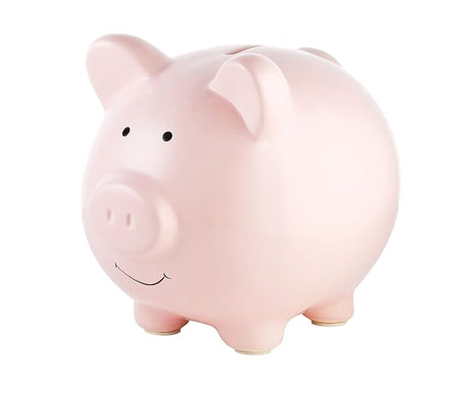 Pearhead - Alcancía Grande de cerámica, Ideal para niños y niñas, Dinero y Monedas para niños, decoración Perfecta para guardería, Gran Regalo y Recuerdo para recién Nacidos, Rosa Claro