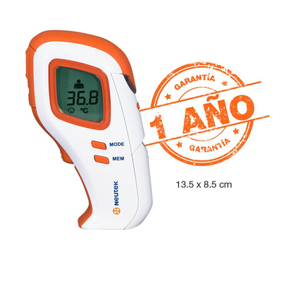 Termómetro Infrarrojo Sin Contacto Neutek NT-1 | Medición Rápida en Frente y Objetos | Indicador de Fiebre | 10 Memorias | Ligero y Portátil | Alerta de Batería Baja | Blanco/Naranja