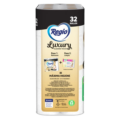 Regio Papel Higiénico Luxury Almond Touch, Ligero Aroma A Almendras Y Hojas Dobles, 32 Rollos