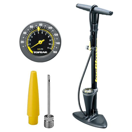 Topeak JoeBlow MAX HP - Bomba de Piso para Bicicleta, 160 Psi/11 Bar, TwinHead, Compatible con válvulas Presta, Schrader y Dunlop