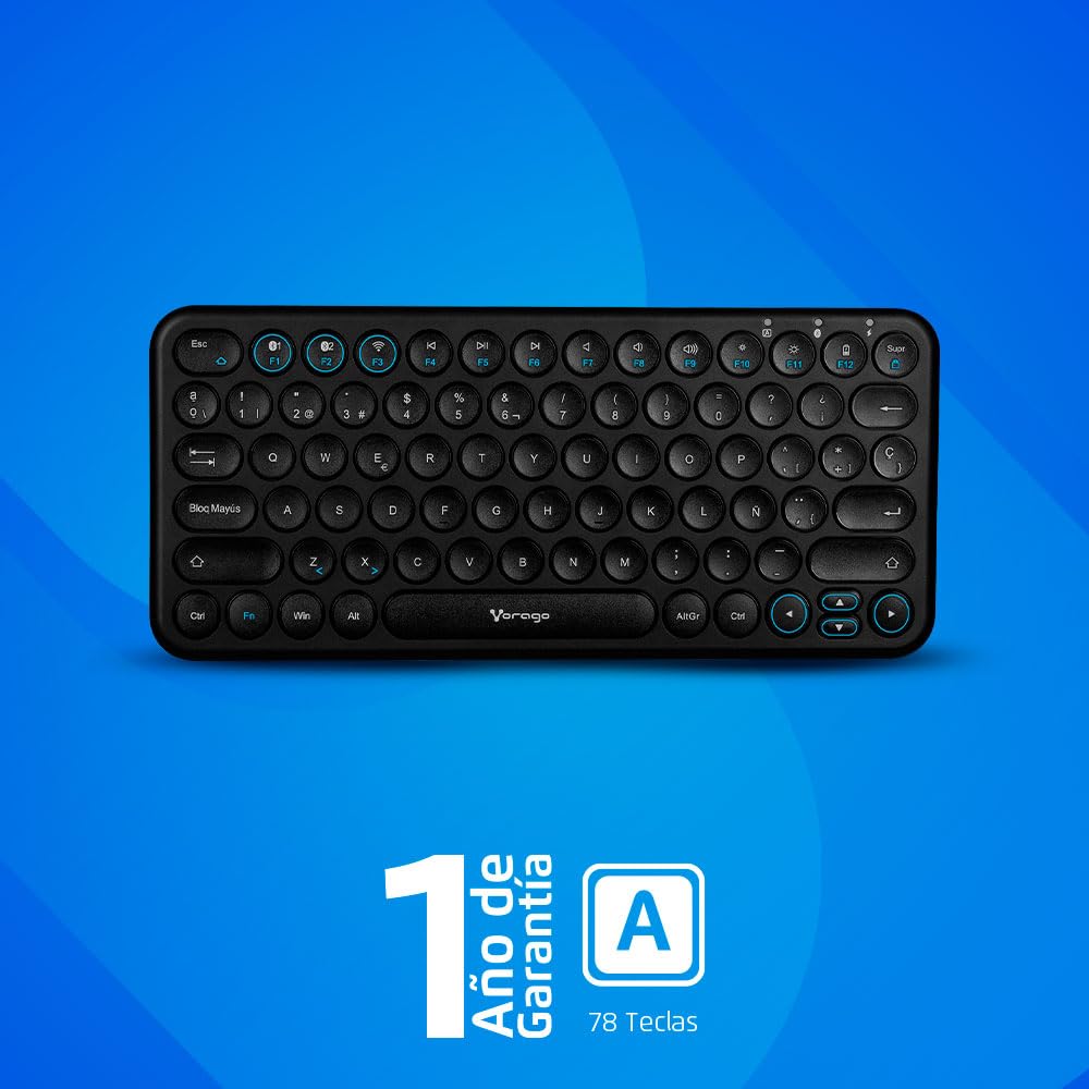 Vorago KBW-400 Teclado Inalambrico Bluetooth Multidispositivos + Wireless Slim Recargable Puerto Carga Tipo C