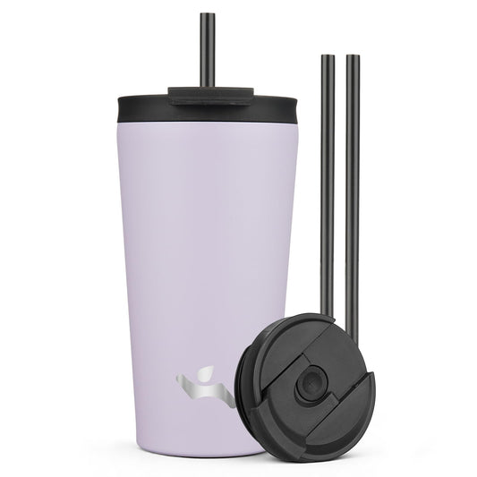 Konokyo Taro - Vaso aislado de 18 onzas con tapa y 2 popotes de acero inoxidable, botella de agua al aspiradora, taza de café
