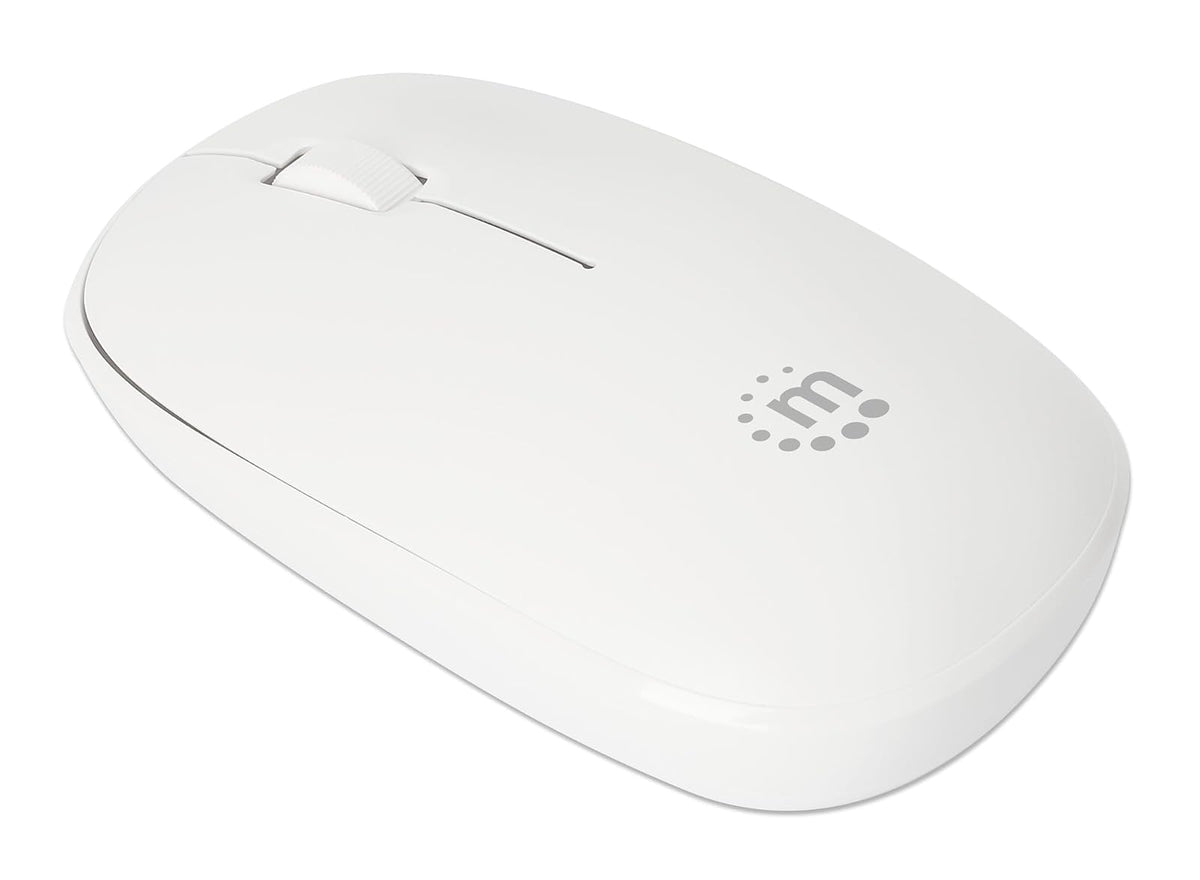 Manhattan 190329 Mouse Óptico Inalámbrico USB Blanco 1200 dpi con Nano Receptor | Mouse Ergonómico Ambidiestro para PC y Mac, Accesorios para Computadora y PC Gamer