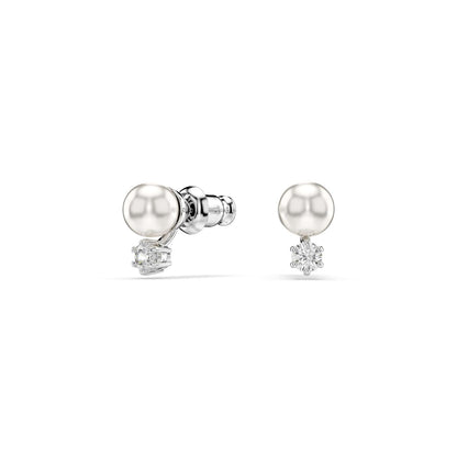 Swarovski Aretes de botón Matrix, Crystal Pearl, Talla redonda, Blancos, Baño de rodio