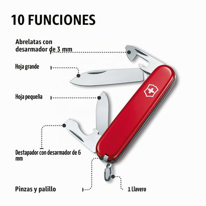 Victorinox Recruit Tipo Oficial, Color Rojo, 10 Usos | Cuchillo de bolsillo hecho en Suiza, 10 funciones, abrelatas, destornilladores, mochila esencial, utilidad diaria