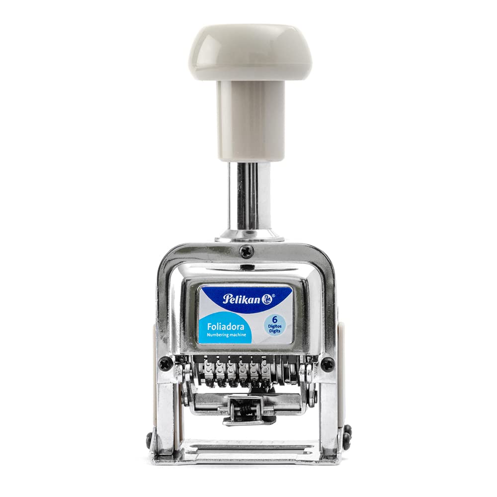 Pelikan Foliadora de Acero Inoxidable de Enumeración Automática con 6 Digitos. Incluye 2 Almohadillas.