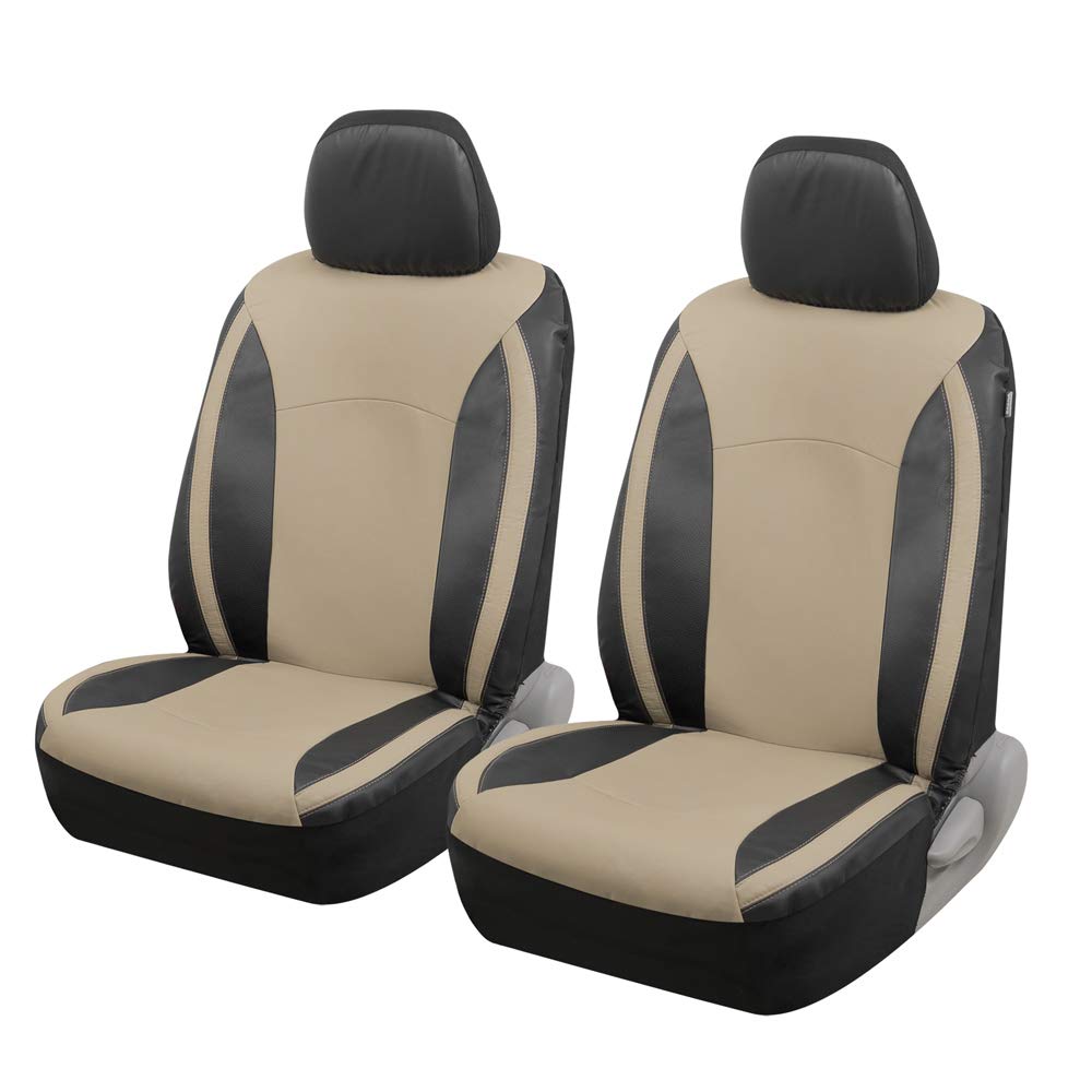 Motor Trend M424 Beige Synth Leather Snake Eyes Performance Seat Covers for Car Truck Van SUV