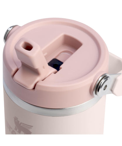 STANLEY IceFlow 2.0 - Vaso con popote abatible con asa de 14 onzas, tapa giratoria y popote abatible, botella de agua a prueba de fugas, acero inoxidable aislado, sin BPA, cuarzo rosa