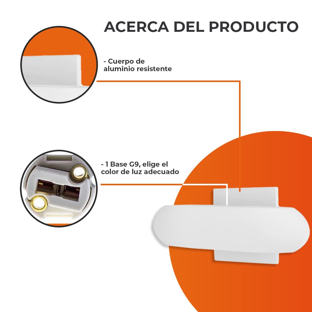 Tecnolite Lámpara Interior para Sobreponer en Pared, Base: G9, Color: Cristal Blanco, TL-2022/B, Potencia: 40 Watts, Volts: 100 - 240 V ~, Foco No Incluido.