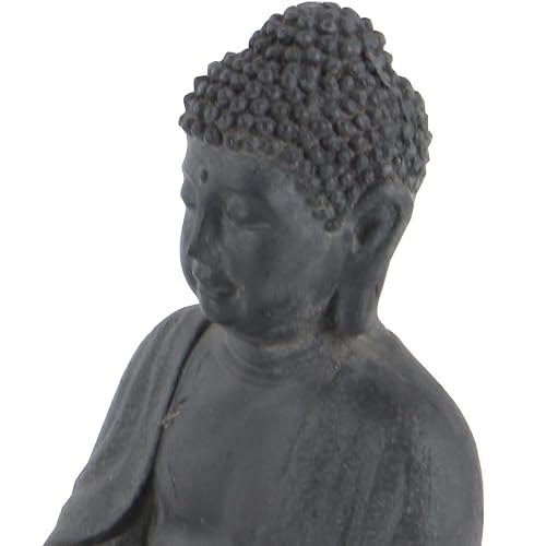 Deco 79 CosmoLiving by Cosmopolitan - Escultura de meditación de Buda de Arcilla con Tallas grabadas y Detalles en Relieve, 8 x 7 x 12 Pulgadas, Gris