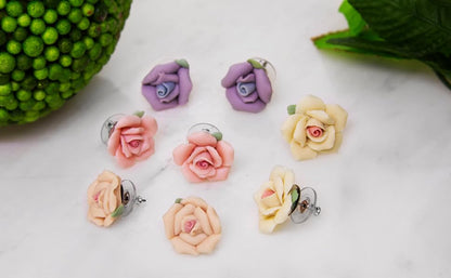 1928 Jewelry Classic Porcelain Rose Post Earrings