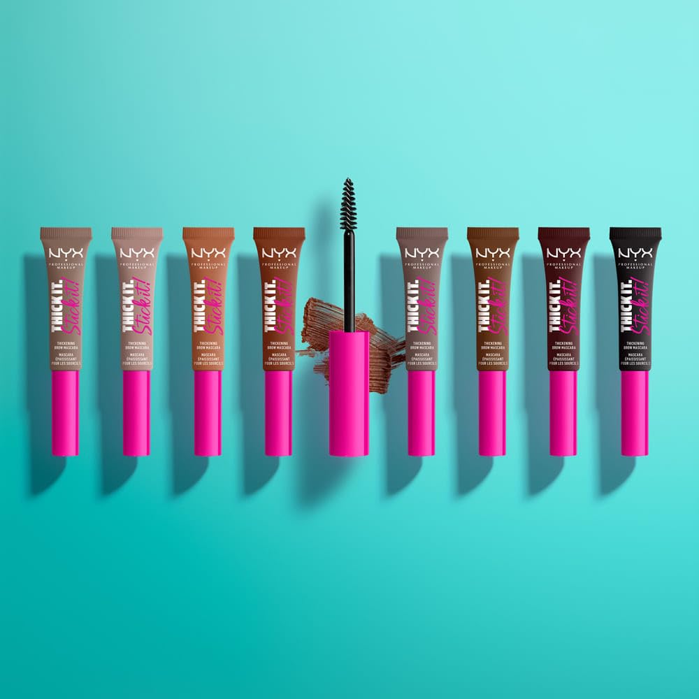 NYX Thick It Stick It Máscara de Cejas, Define y Rellena, Tono Black, 7 ml | Textura en gel ligera y resistente al agua, fórmula vegana, cobertura modulable con acabado natural que dura hasta 16 horas