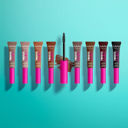 NYX Thick It Stick It Máscara de Cejas, Define y Rellena, Tono Black, 7 ml | Textura en gel ligera y resistente al agua, fórmula vegana, cobertura modulable con acabado natural que dura hasta 16 horas