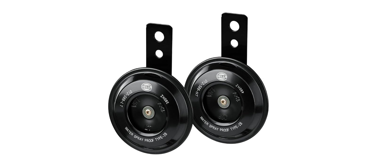 HELLA 012588011 - Kit de Cuerno de Disco para Motocicleta (12 V, Ajuste Universal), Tono Alto y bajo / 12 V, Negro