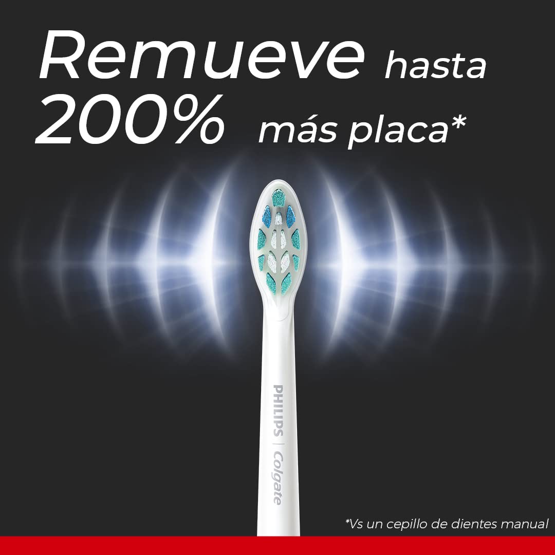 Philips Colgate Cepillo Dental Eléctrico SonicPro 10 con 4 Repuestos | Remueve 200% Más Placa, 31.000 Movimientos por Minuto, Cuidado Suave y Efectivo, 1 Modo de Cepillado: Clean